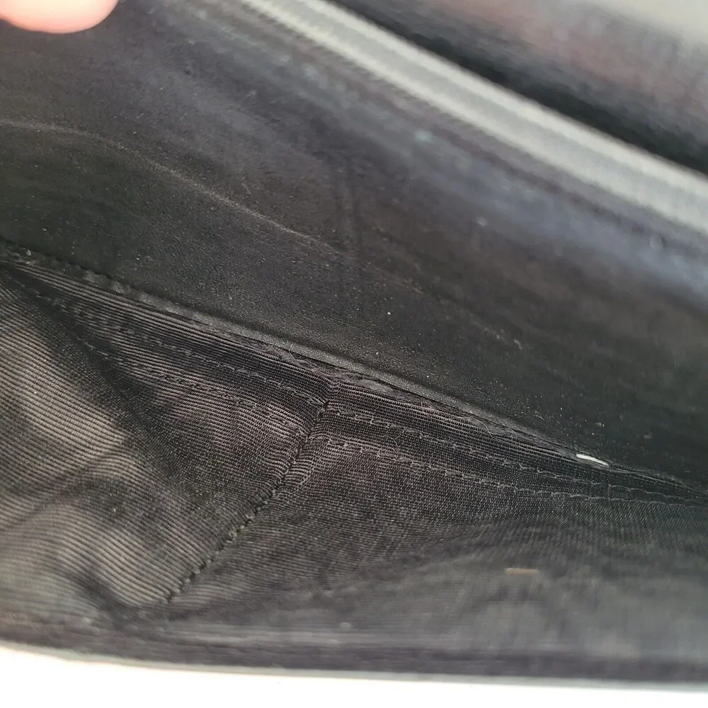 Perry Ellis Bifold Leather Black Wallet Long Slim Envelope Logo Card Check Holde